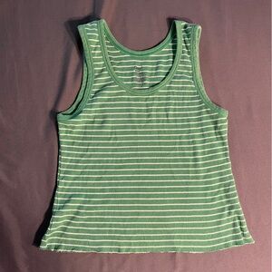 GAP White and Green Ribbed Sleeveless Tank Top